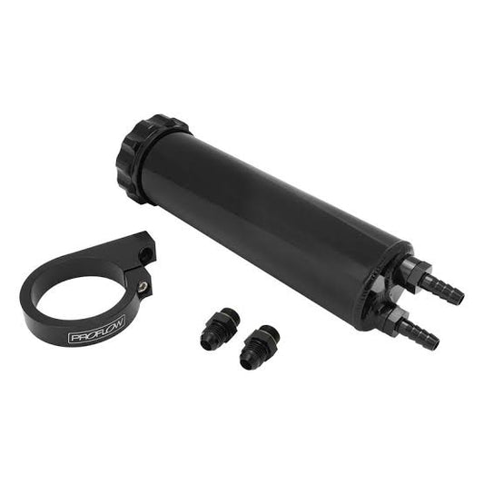 Proflow Radiator Overflow Tank, Billet Aluminum, With bracket, 0.75L, 60mm Dia, 330mm tall, AN Port with Barb Fitting, Black